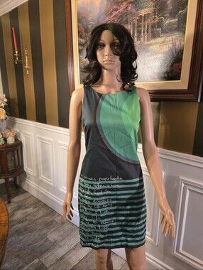 Desigual Green & Black Graphic Stripe Sleeveless Shift Dress